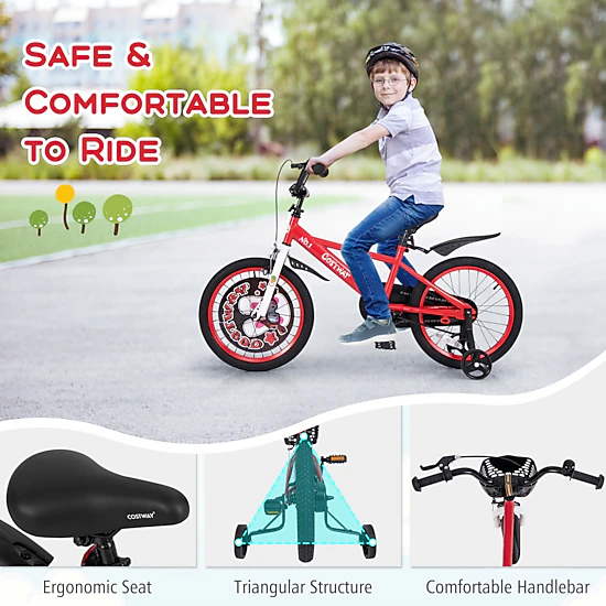 LJG Kids Bike Adjustable with Storage Basket and Double Brake