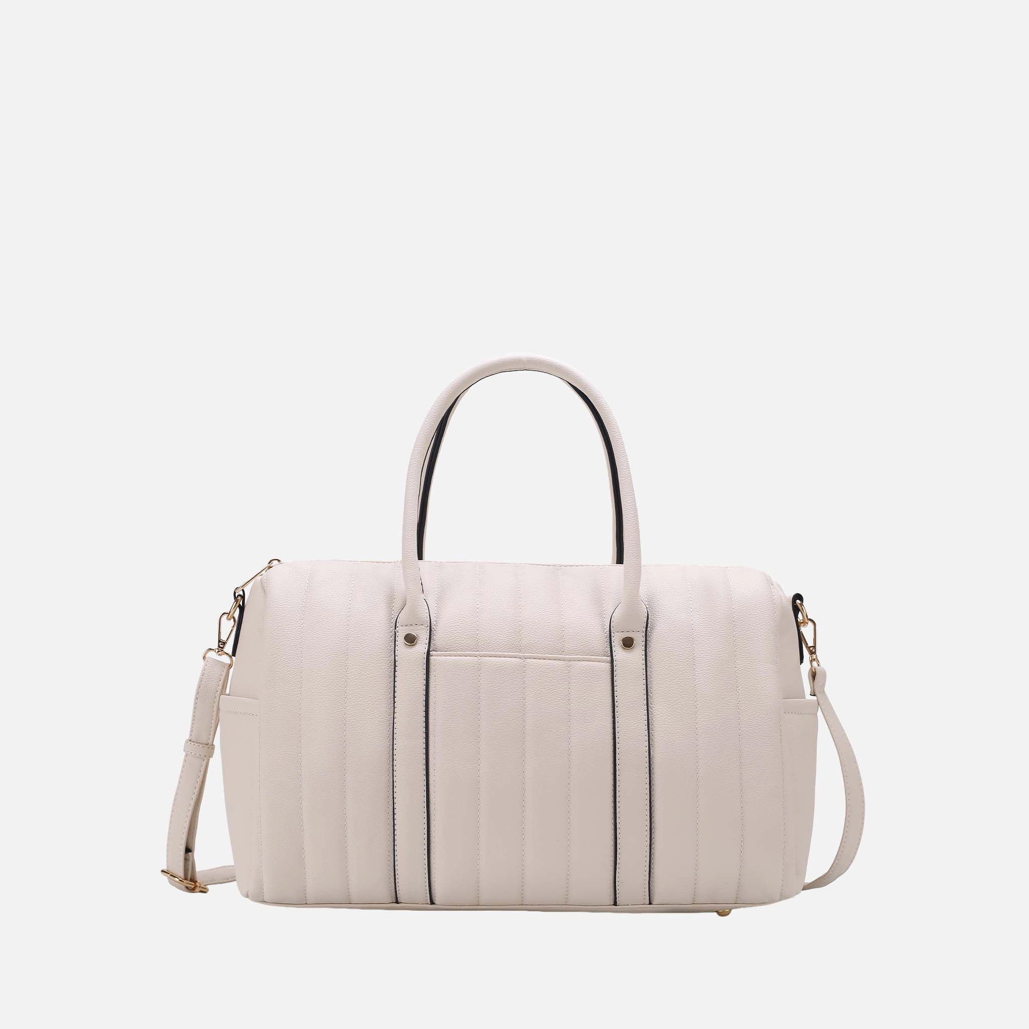 Mia K Collection Luana Quilted Pebbled Vegan Leather Duffle Bag, 17" Weekender with Removable Shoulder Strap