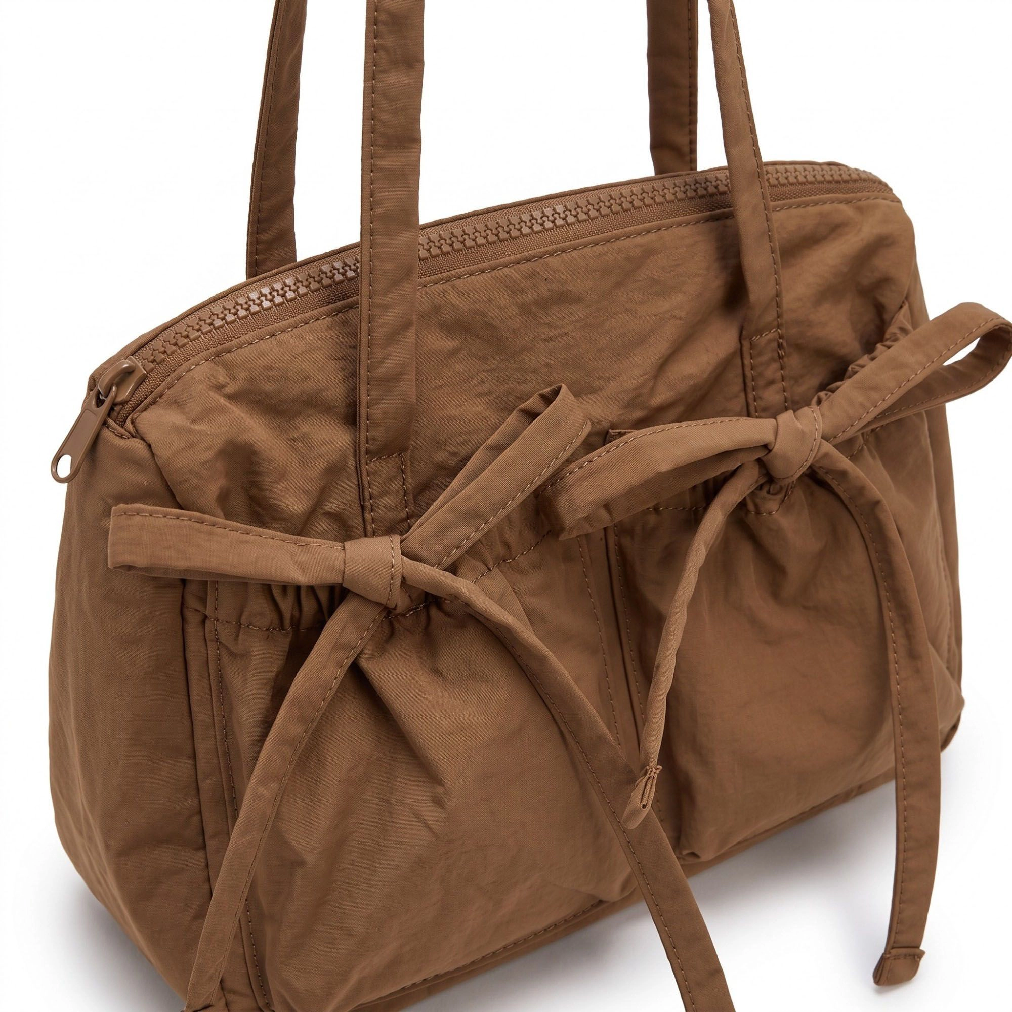 Alilang Women's Multi-Pocket Shoulder Tote Bag with Bow-Tie Drawstrings and Top Zipper 11.5x9x5in