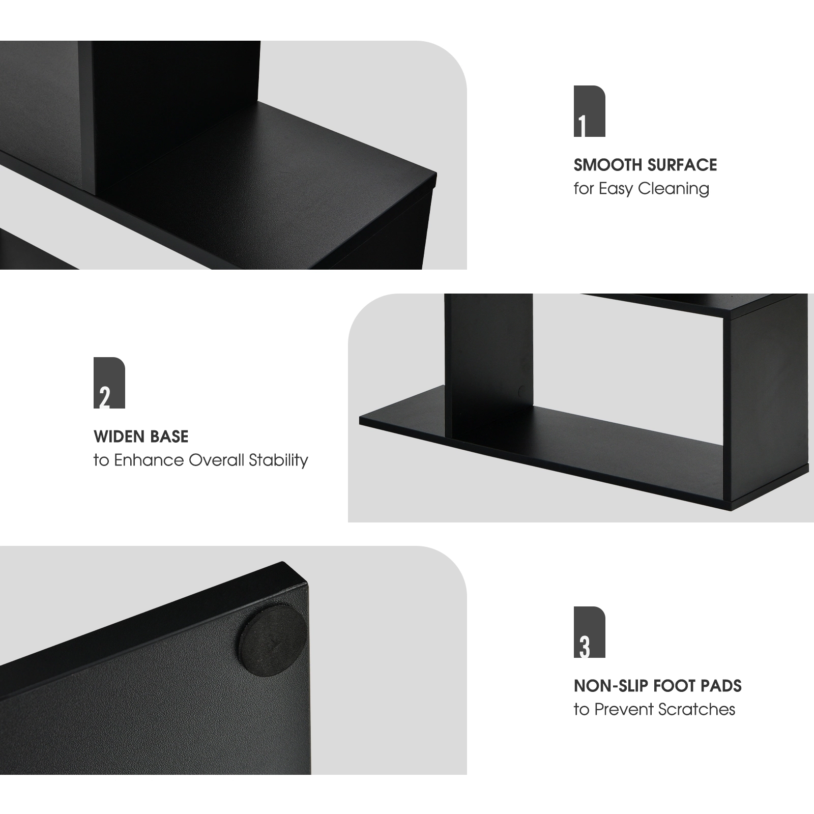 SUGIFT Black 6-Tier S-Shaped Bookshelf 75 in Tall Z-Shelf Display Bookcase