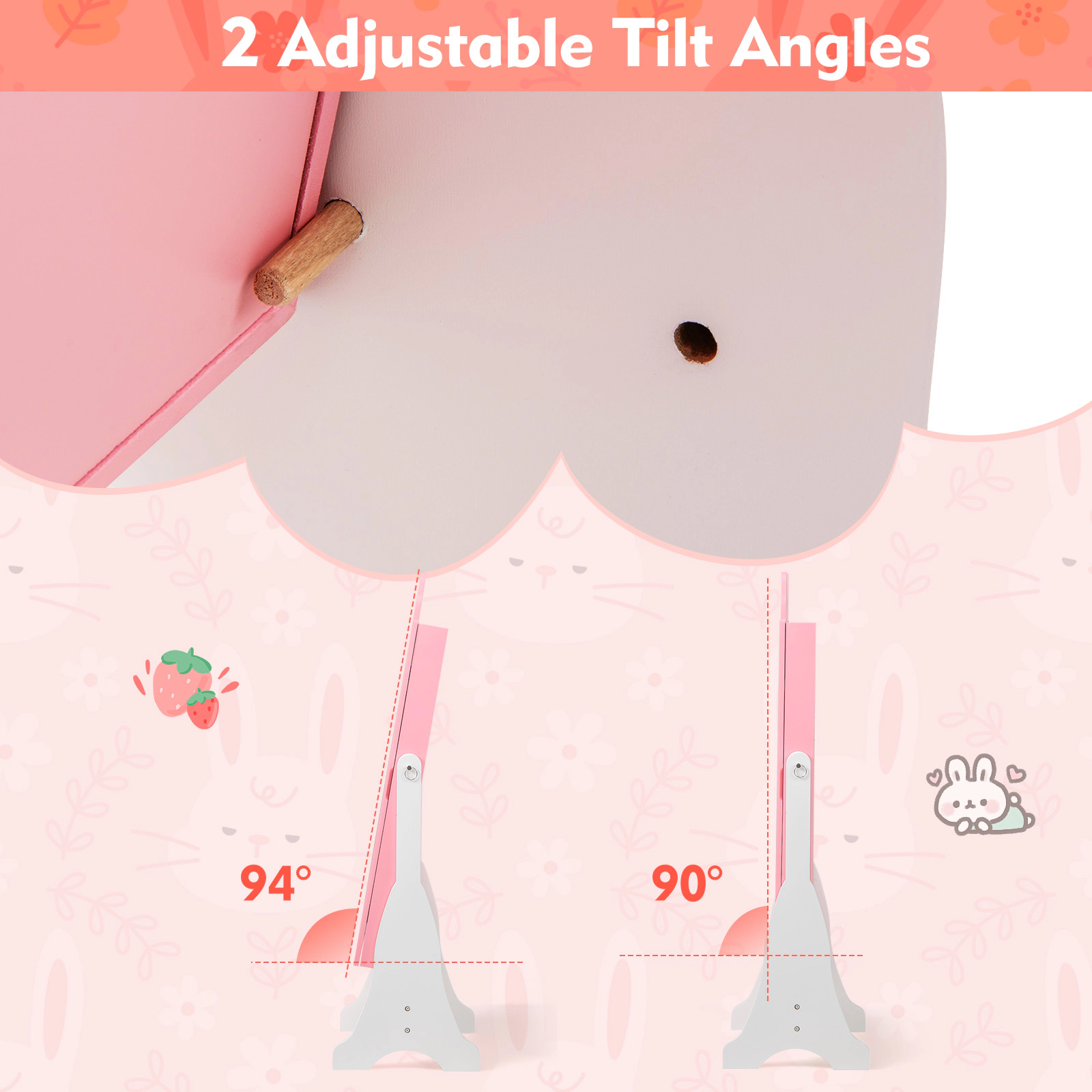 SUGIFT Kids Jewelry Armoire with Full-Length Mirror 2 Tilt Angles 2 Drawers and Rabbit Theme Design