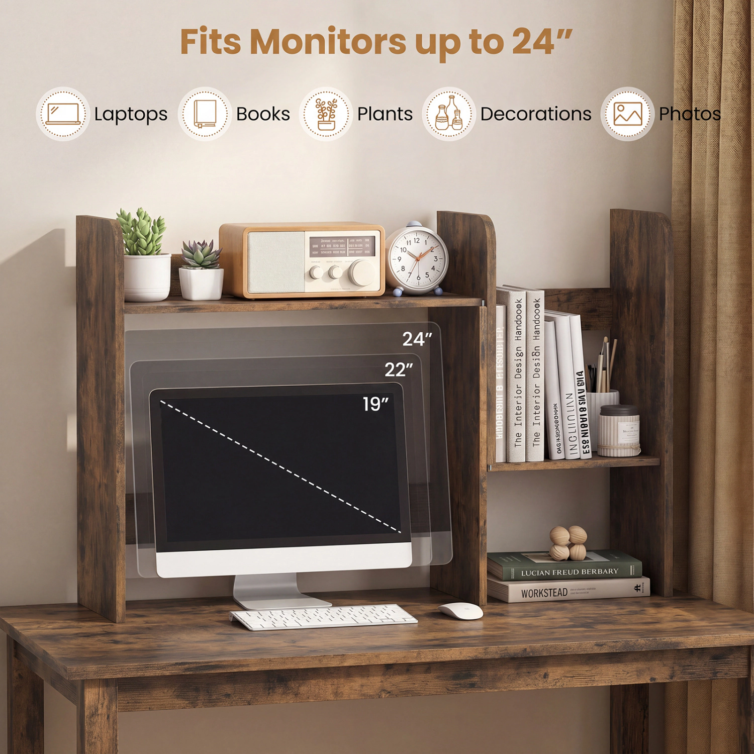 LJG Expandable Desk Bookshelf with Open Cubes and Desktop Display Rack