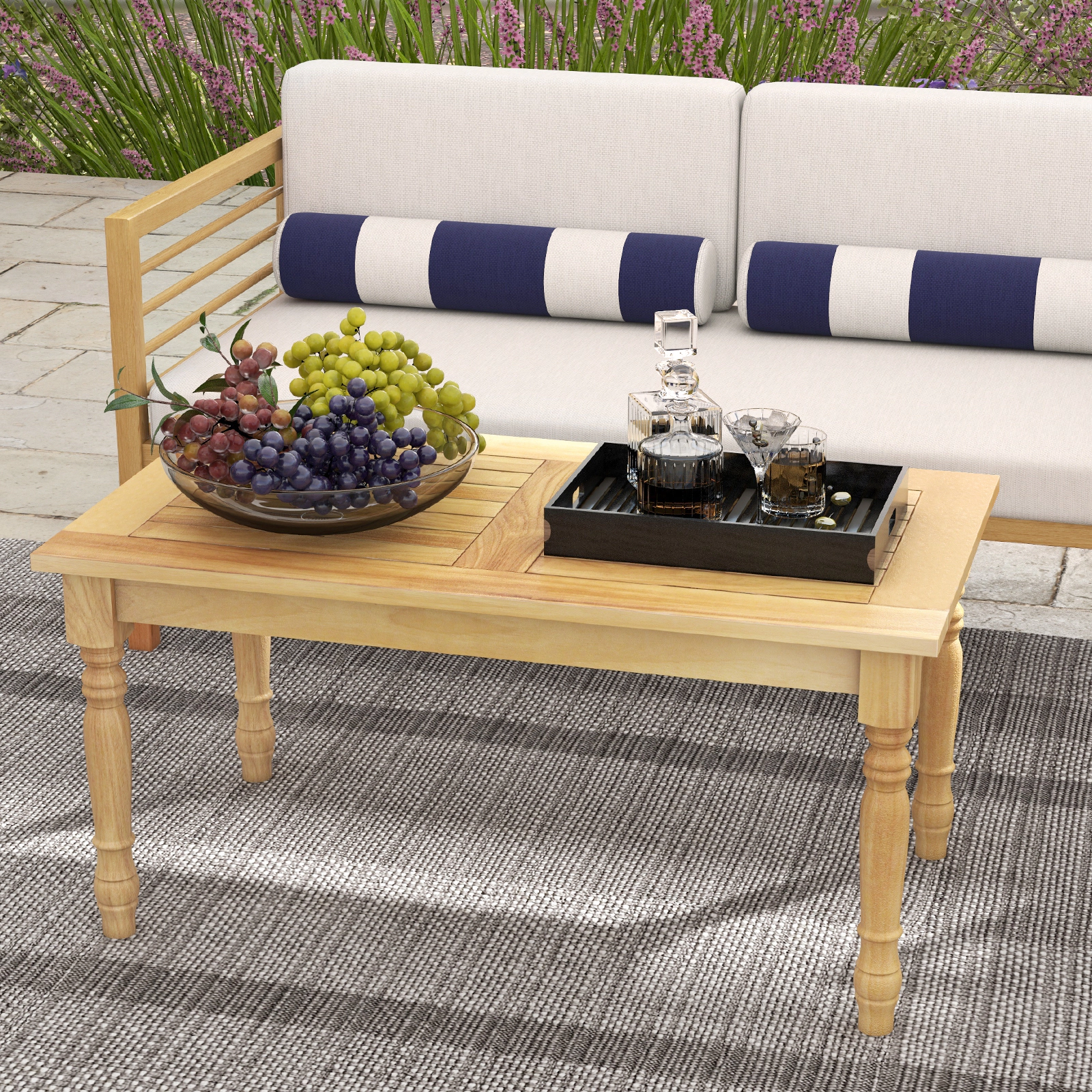 SUGIFT 35.5-in 90-lb Capacity Solid Teak Wood Outdoor Coffee Table with Slatted Draining Tabletop