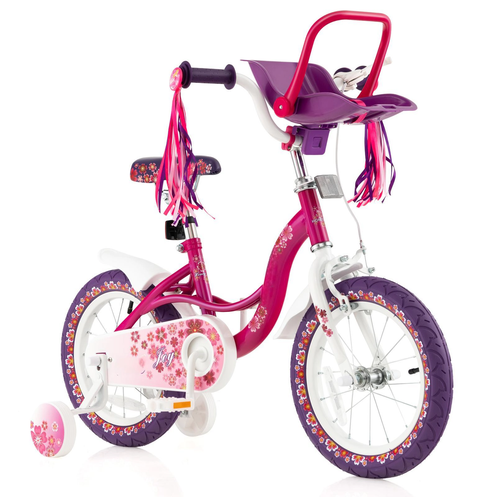 SUGIFT 14-in 80-lb Capacity Kids Bike with Detachable Doll Seat Reflectors and Removable Training Wheels