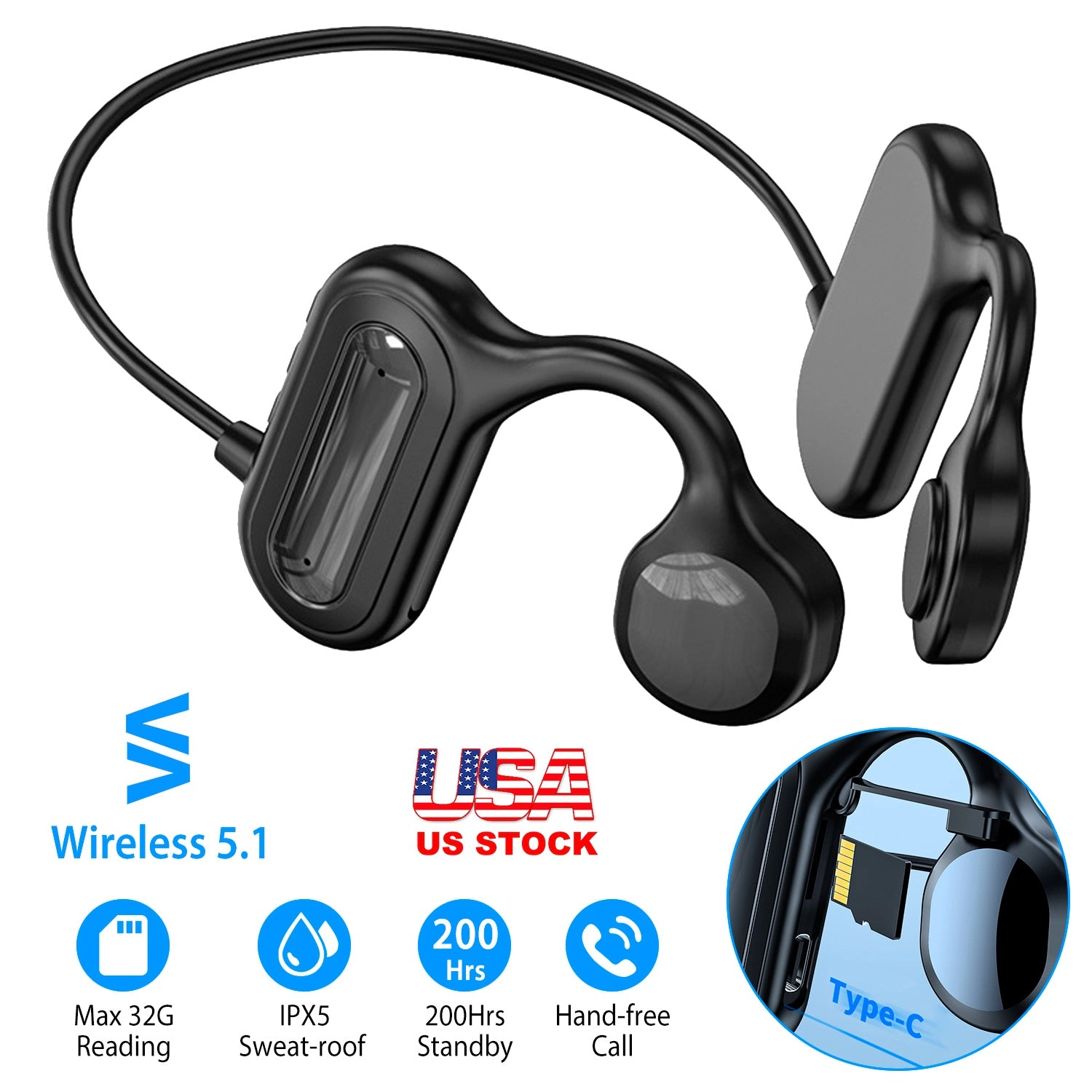 GBruno Wireless Bone Conduction Headphones With Mic