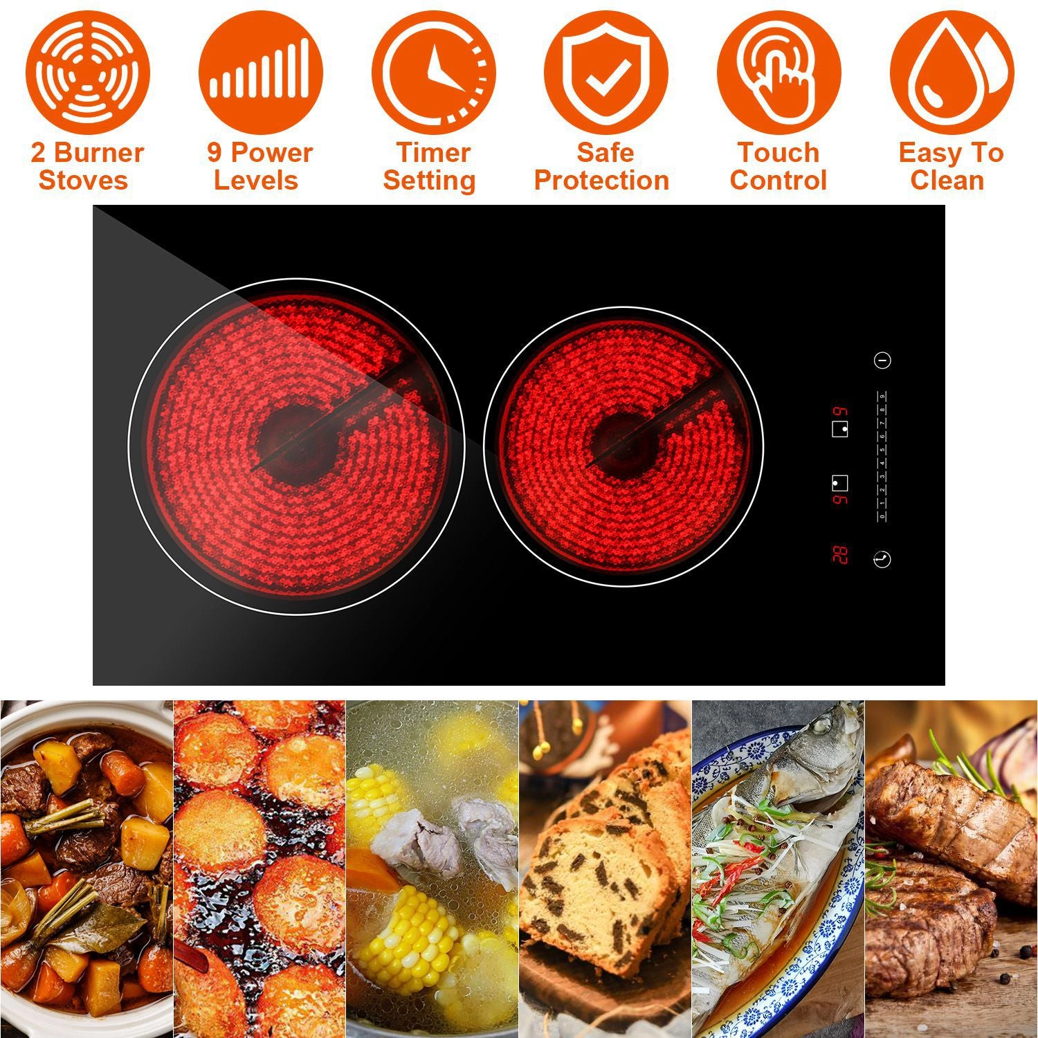 GBruno Dual Zone 1900W Electric Ceramic Cooktop