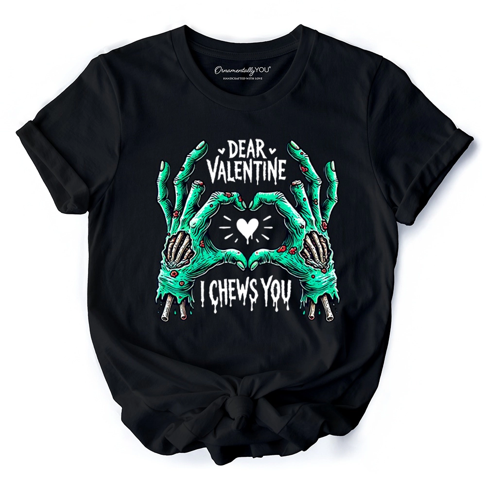 OrnamentallyYou Womens I Chews You" Funny Zombie Valentine T-Shirt