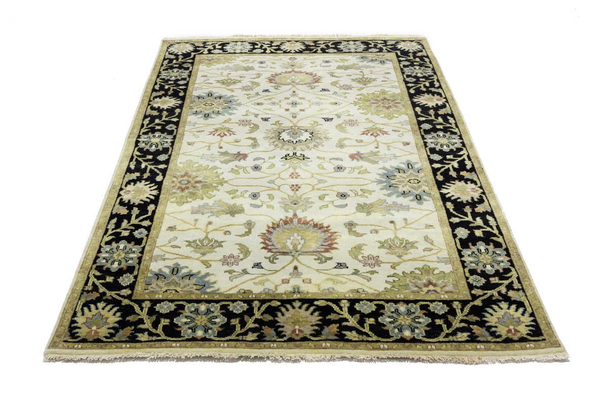 Magic Rugs 5'0 X 8'0 Hand Knotted Peshawar Cream Floral Wool Rug