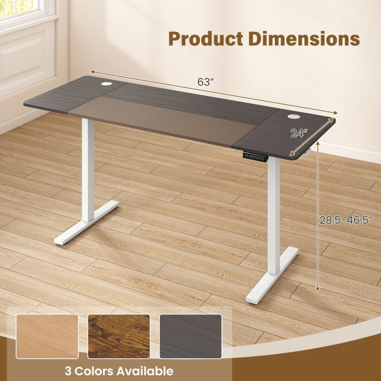 SUGIFT 63 in Gray Electric Height-Adjustable Standing Desk, 3 Memory Presets