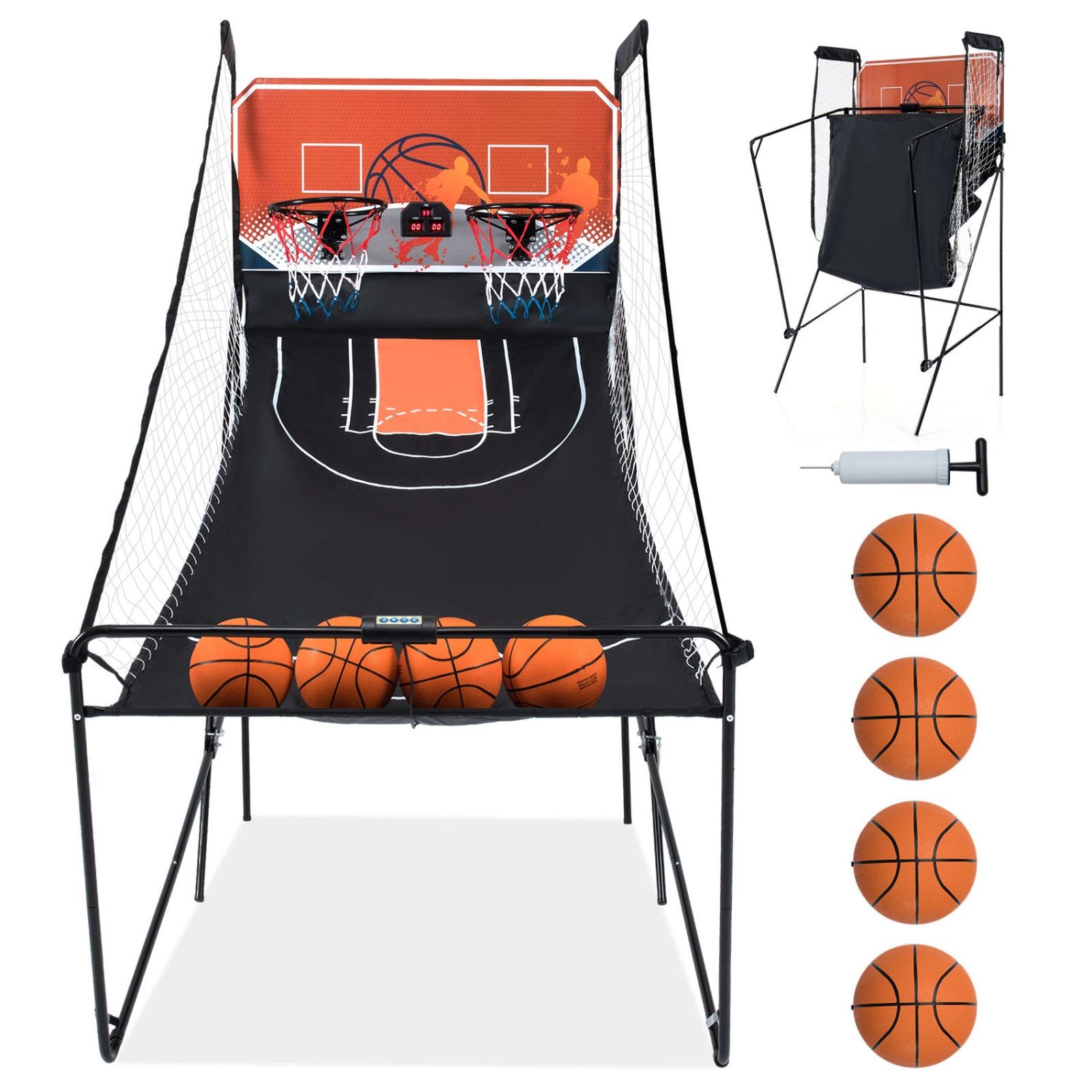 SUGIFT Foldable Kids Basketball Arcade Machine with 8 Playing Modes Electronic Scoring 4 Balls and Pump