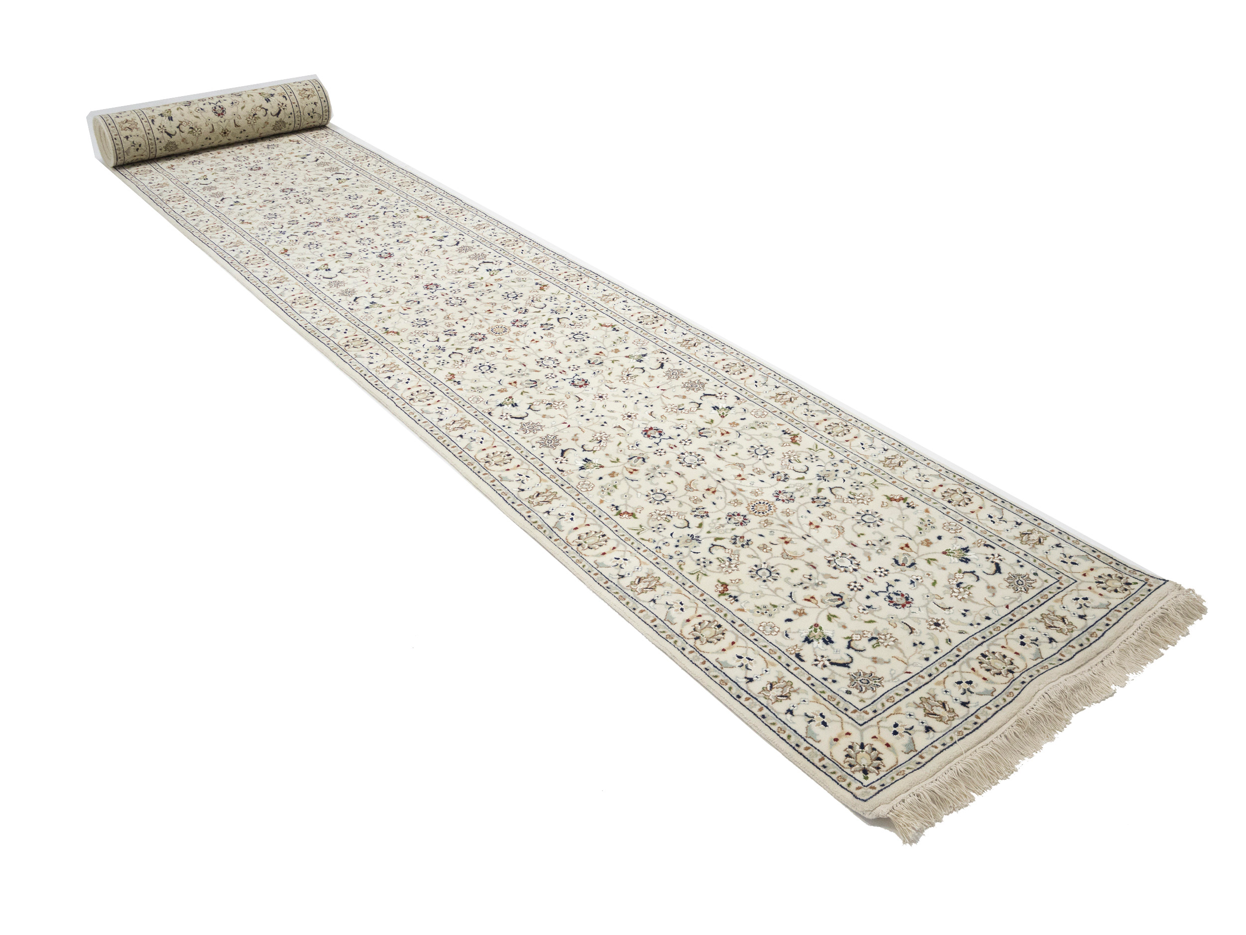 Magic Rugs Cream Floral 2'9X20'6 Indo-Nain Oriental Runner Rug