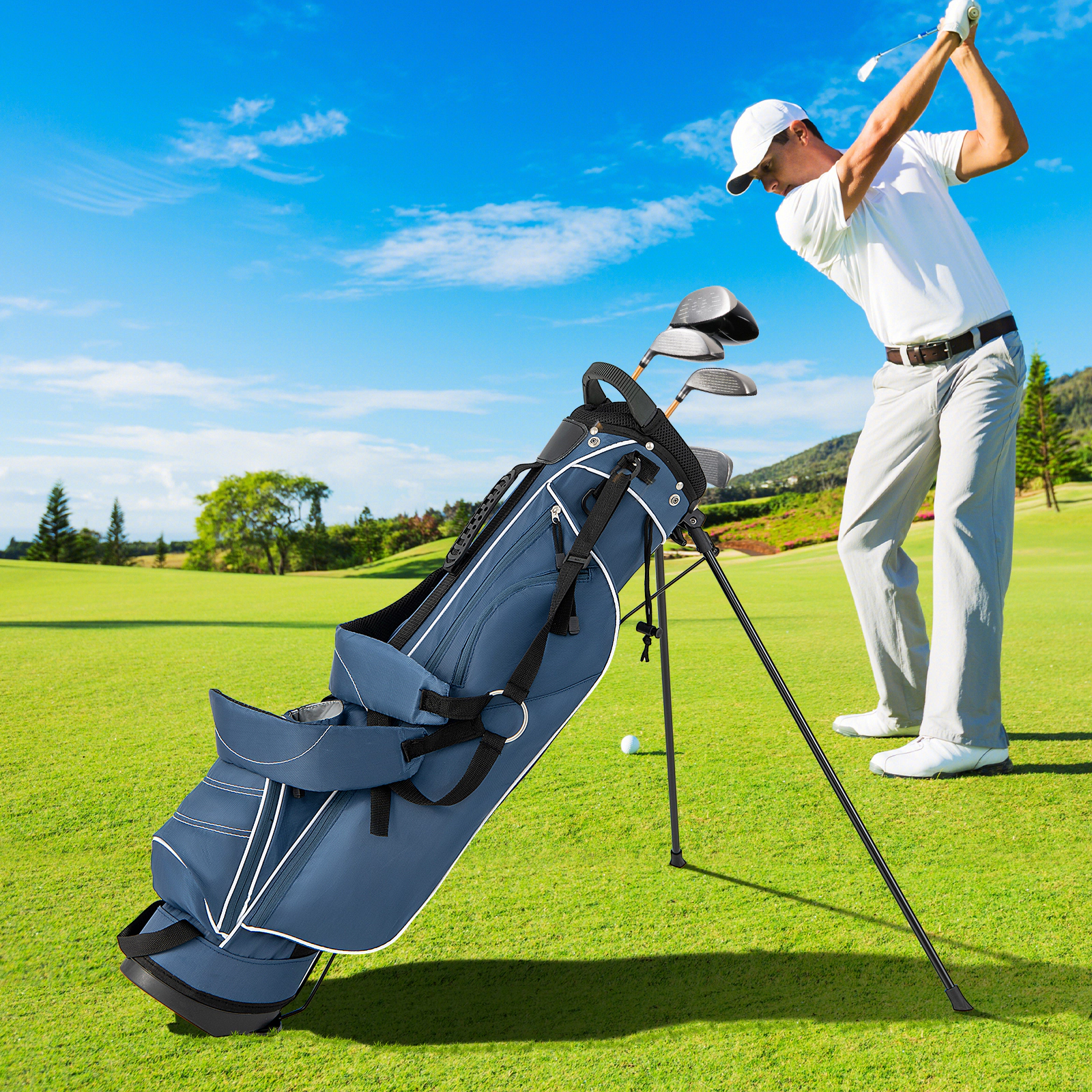 SUGIFT Blue 4-Way Top Divider and Zippered Organizer Pockets Golf Stand Cart Bag