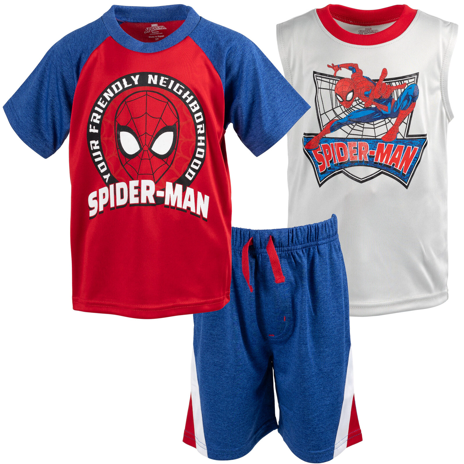 Marvel Spider-Man Boys' Athletic 3-Piece Tee Tank and Shorts Set