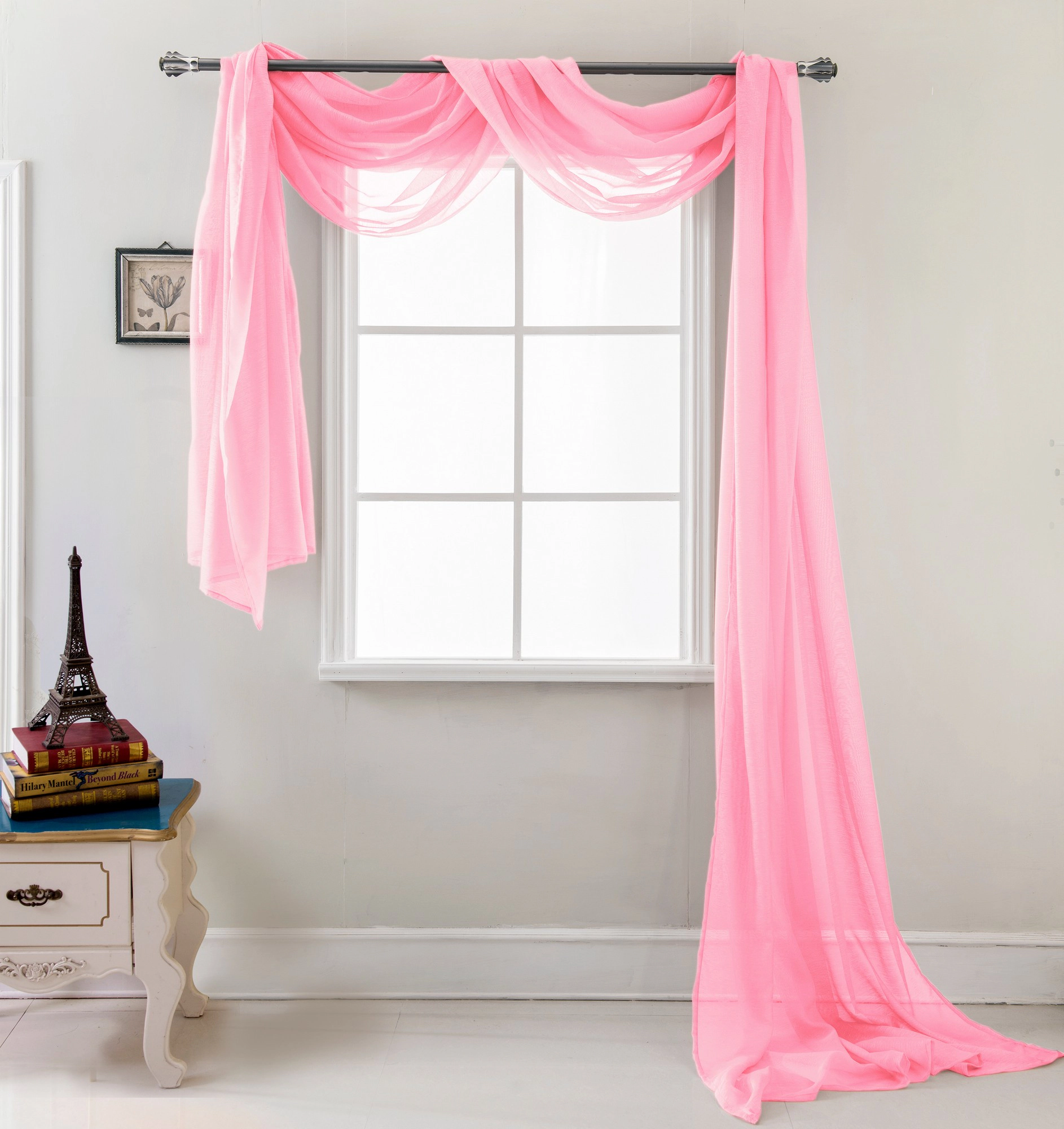 Olivia Gray Celine Decorative Sheer Curtain Scarf for Bedroom, Kitchen, Living Room, Dining Room 55" x 216" Dusty Rose