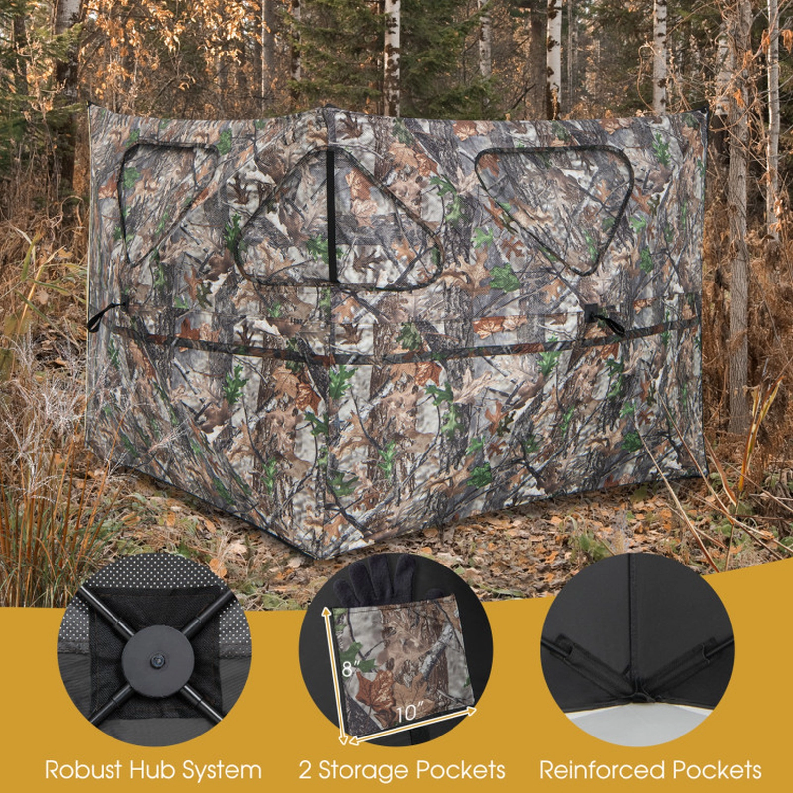 SUGIFT 2-Panel Hunting Ground Blind Pop Up Fence with 3 Shoot Through Ports Camouflage