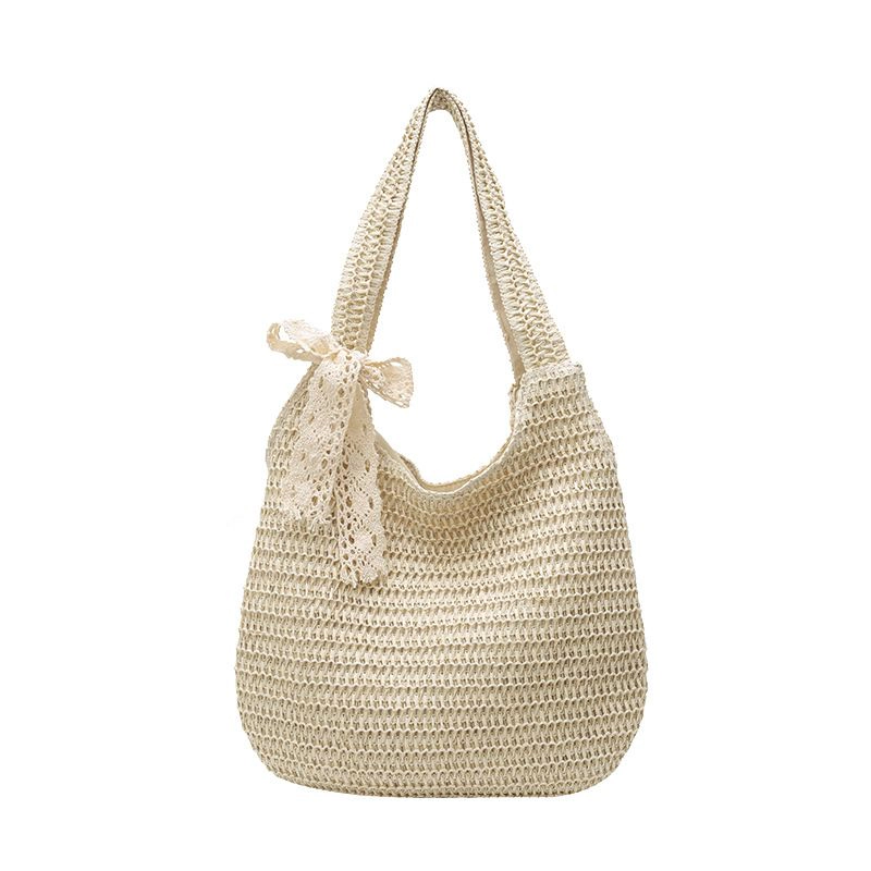 Alilang Women's Crochet Woven Hobo Shoulder Bag with Lace Bow Accent and Lined Interior