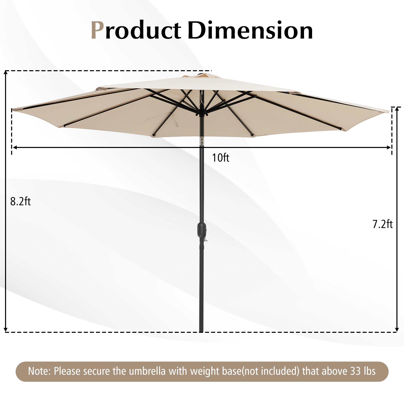 SUGIFT 10-Ft Steel Outdoor Patio Umbrella with Hand-Crank Lift and Tilt Adjustment Beige