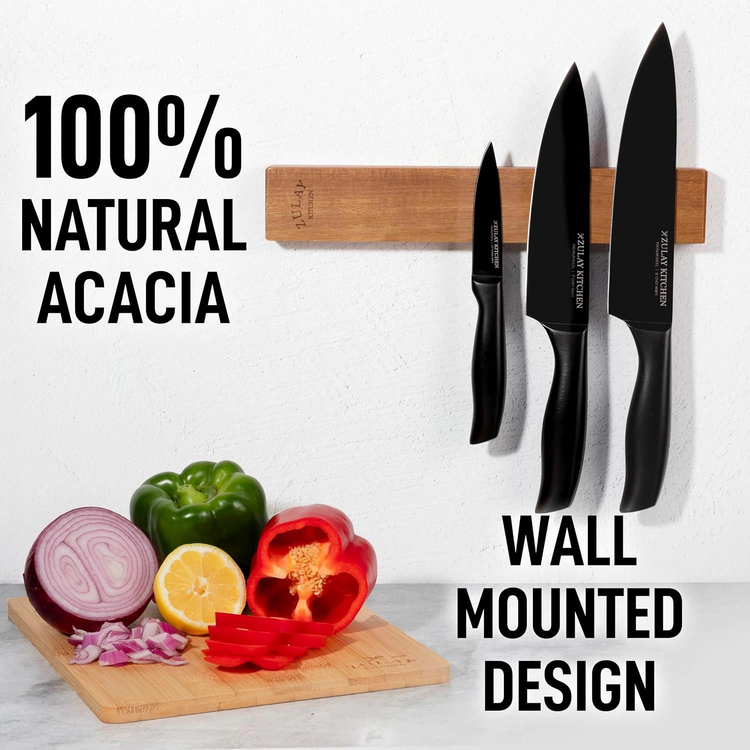 Zulay Kitchen 11.75" Seamless Maple Wood Magnetic Knife Holder