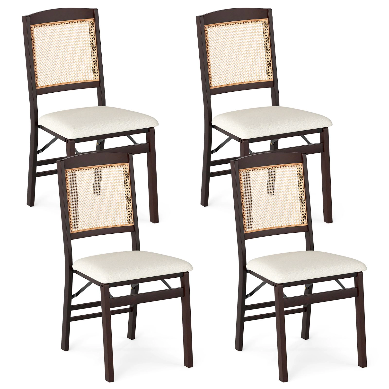 SlickBlue Set of 2 Folding Dining Chairs with Rattan Backrest & Linen Seat