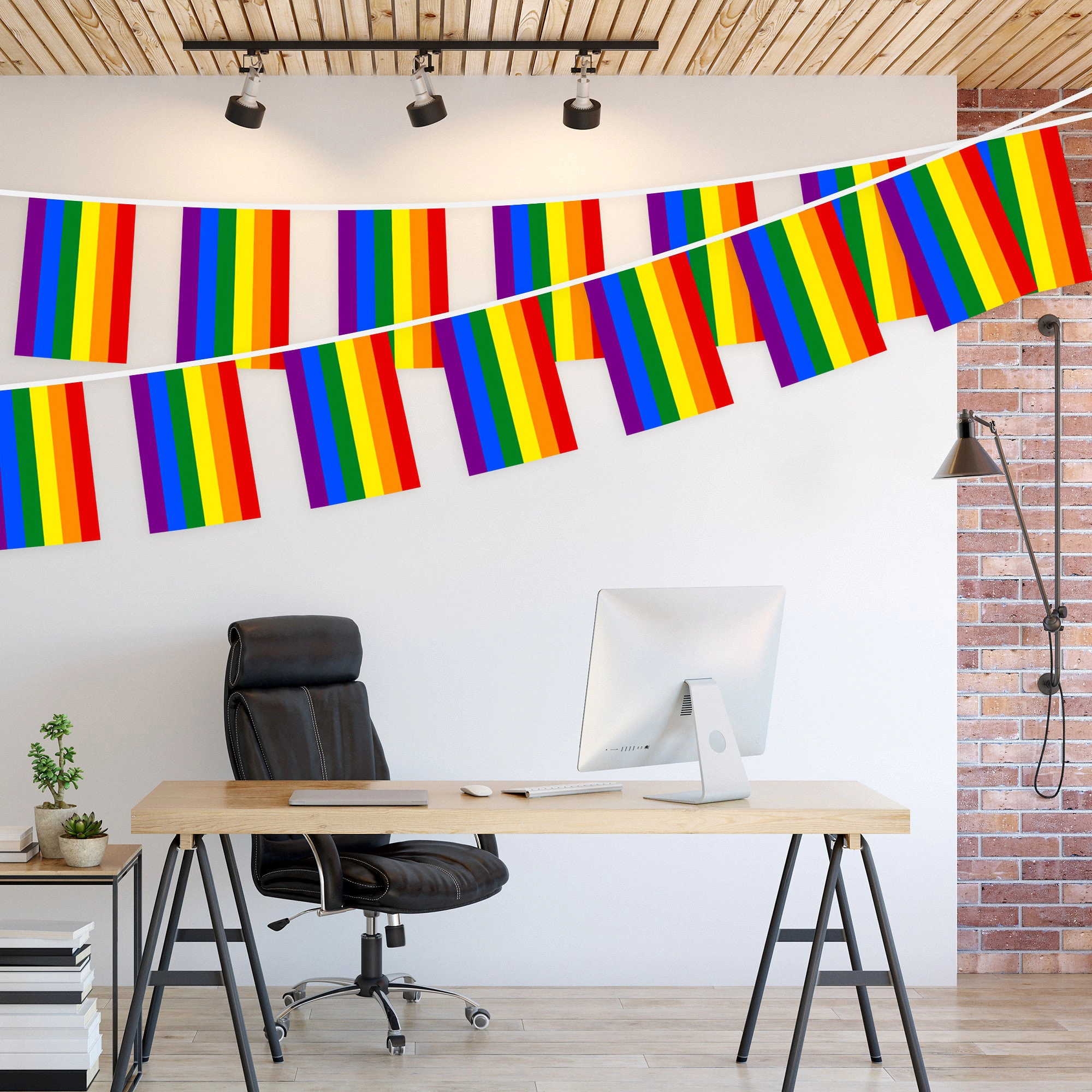 G128 Rainbow LGBT Pride Bunting Banner - 33 ft String with 38 Mini Flags, 150D Polyester, 8.2 x 5.5 in Flags