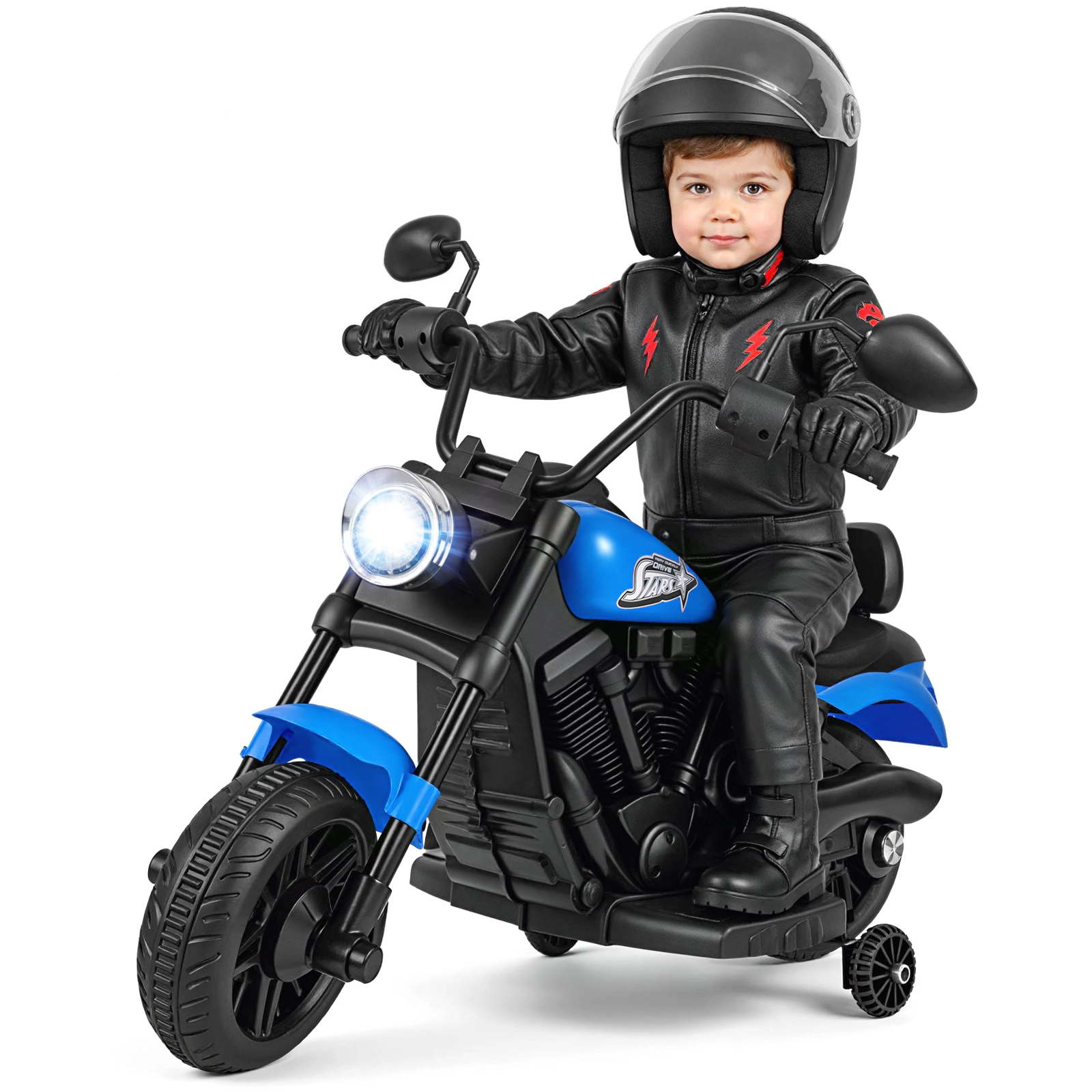 LJG 6V Kids Motorcycle with Headlight and Music Training Wheels