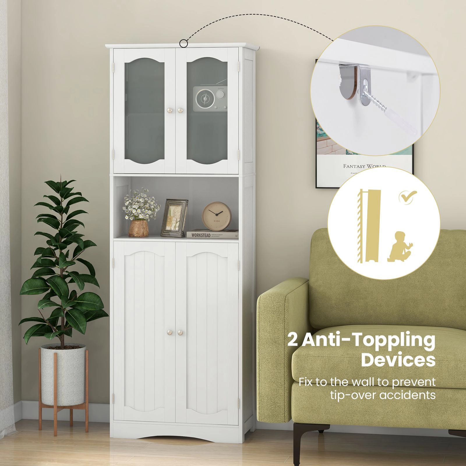 SlickBlue Freestanding Linen Cabinet with Adjustable Shelves for Home Storage