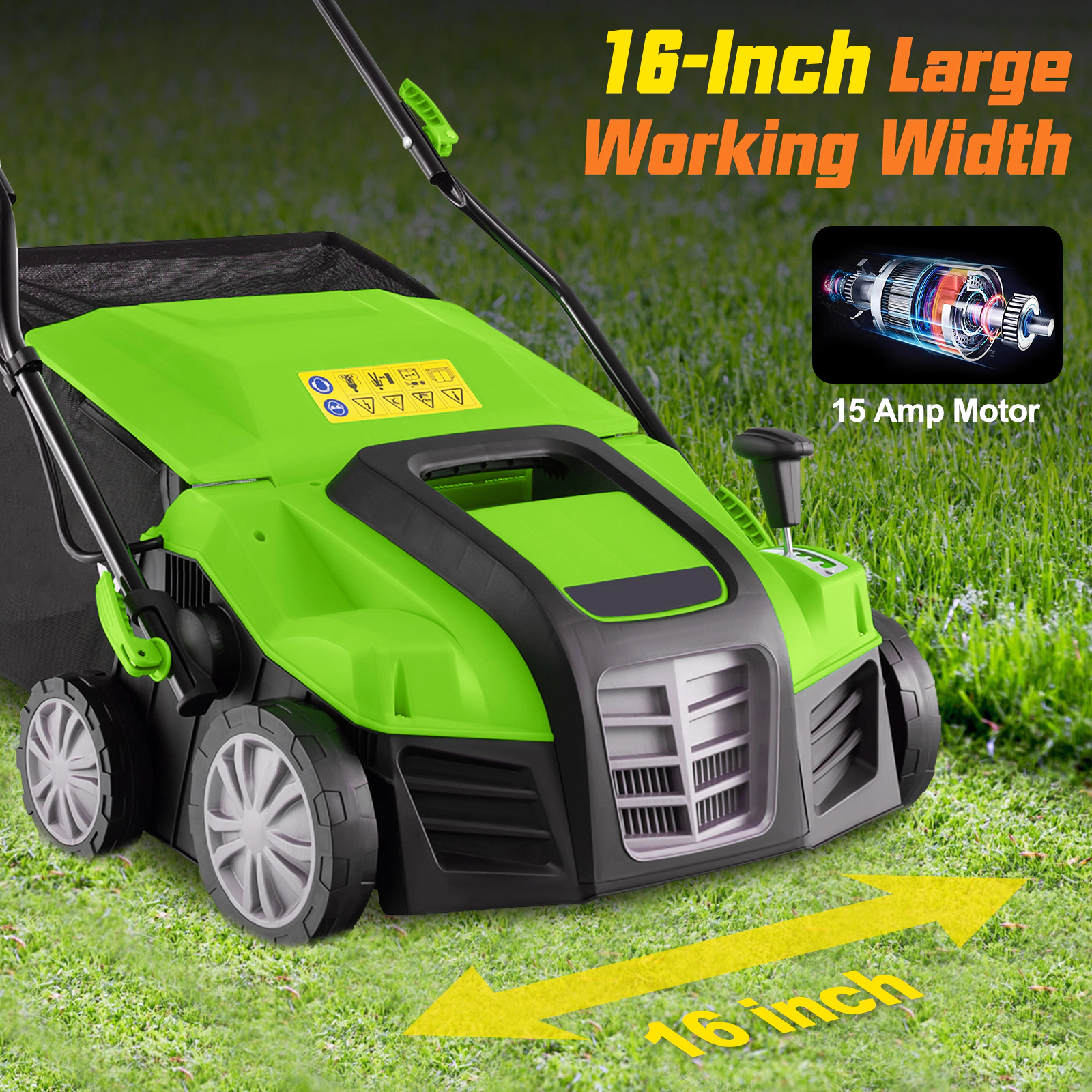 SUGIFT 16 Electric Lawn Dethatcher 15 Amp Scarifier with 14.5 Gallon Bag