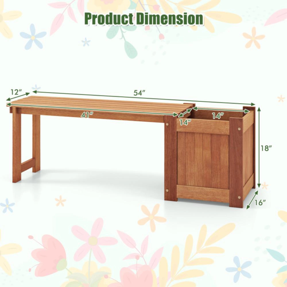 Hivvago Teak Oil Finish Raised Garden Bed Wood Planter Box with Bench