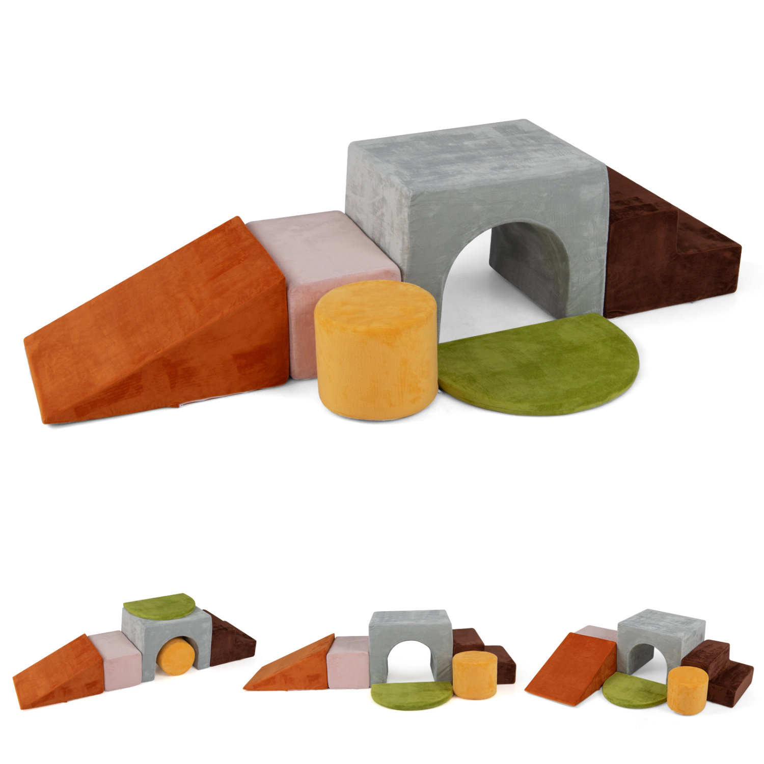 LJG 6 Pieces Foam Climbing Blocks for Kids with Slide and Tunnel