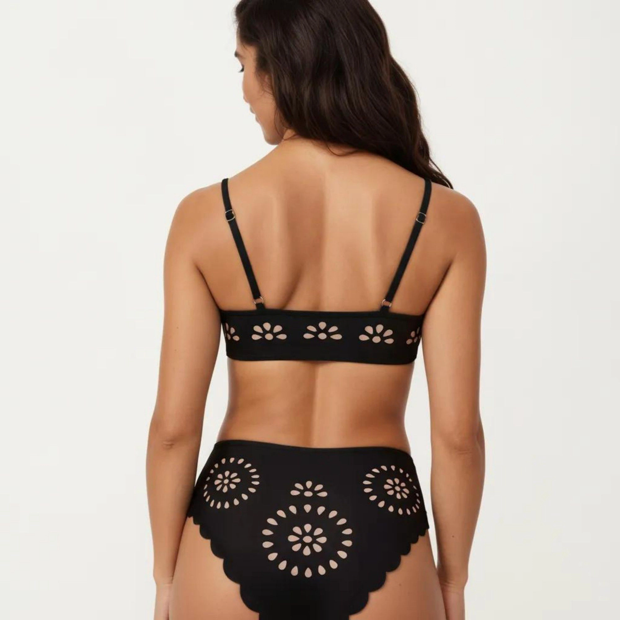 Anna-Kaci Women's 2-Piece Bikini Set with Scalloped Trim Laser Cut Design Triangle Top High Waisted Bottom