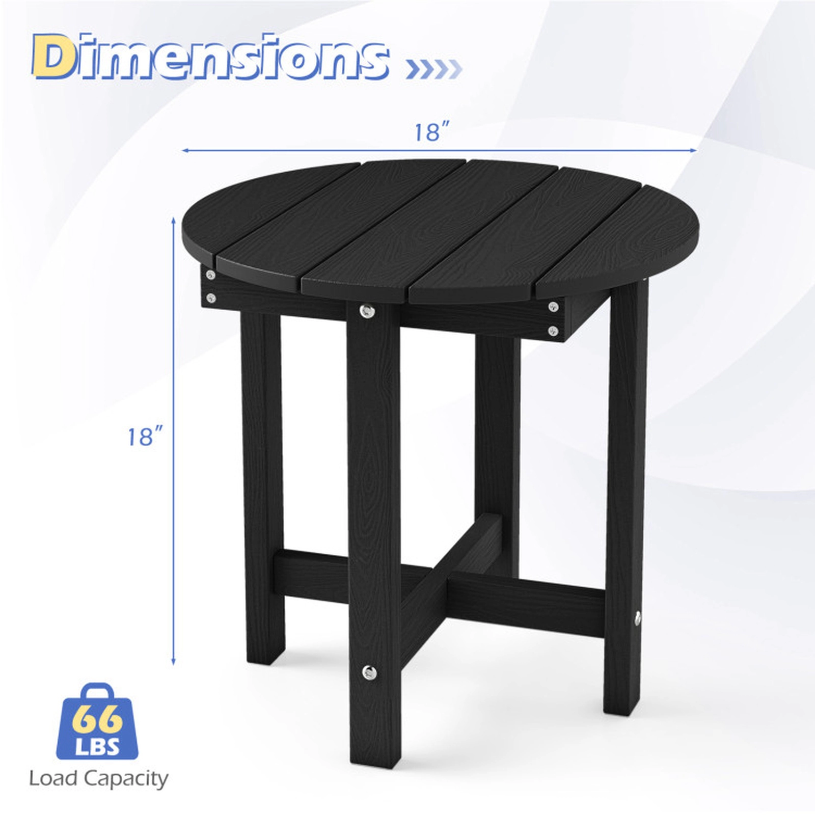 SUGIFT All-Weather HIPS Adirondack Side Table 18-in Square Top 66-lb Capacity Outdoor Accent Table 1-Piece Black