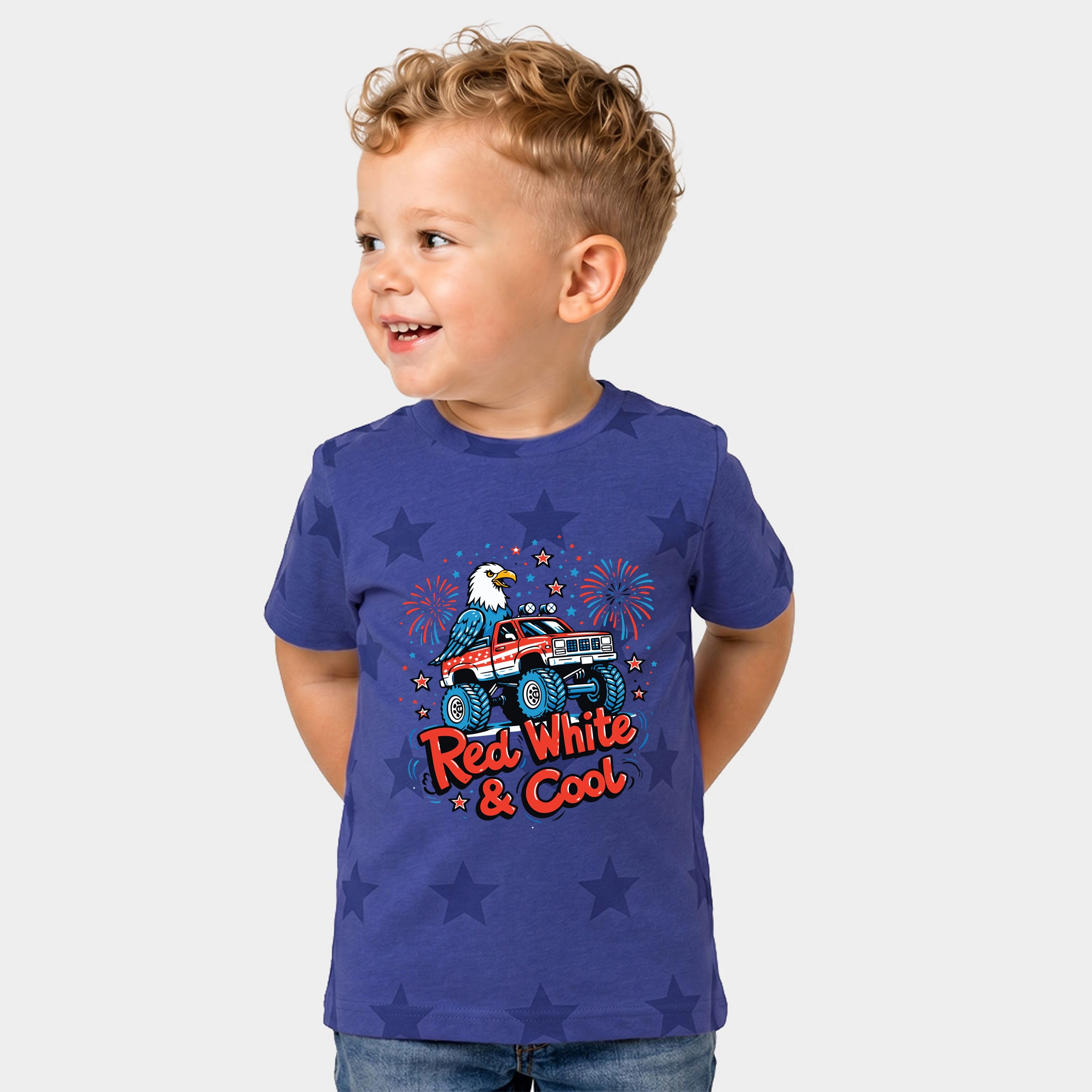 The Juniper Shop - Red, White & Cool Truck Eagle Toddler Short Sleeve Star Tee