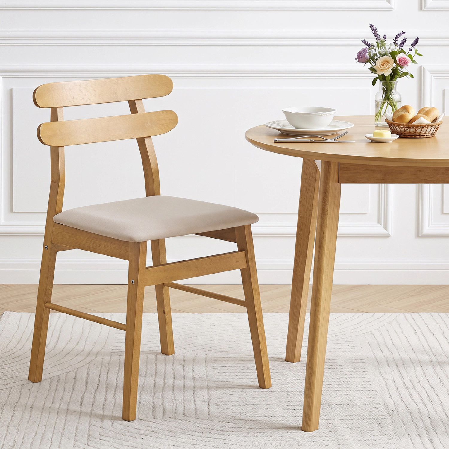 LJG Set of Upholstered Dining Chairs with Padded Seat and Solid Wood Legs