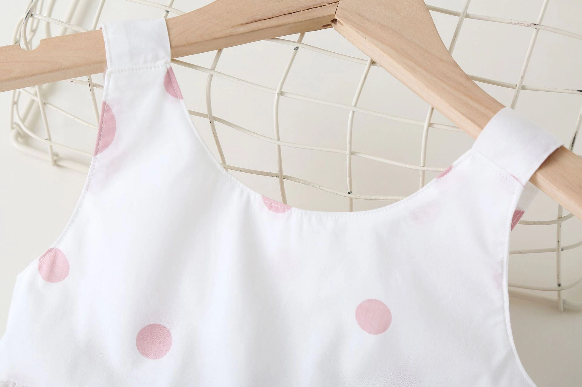 MyKids-USA Polka Dot Pattern Sleeveless Round Collar Dress With Bow