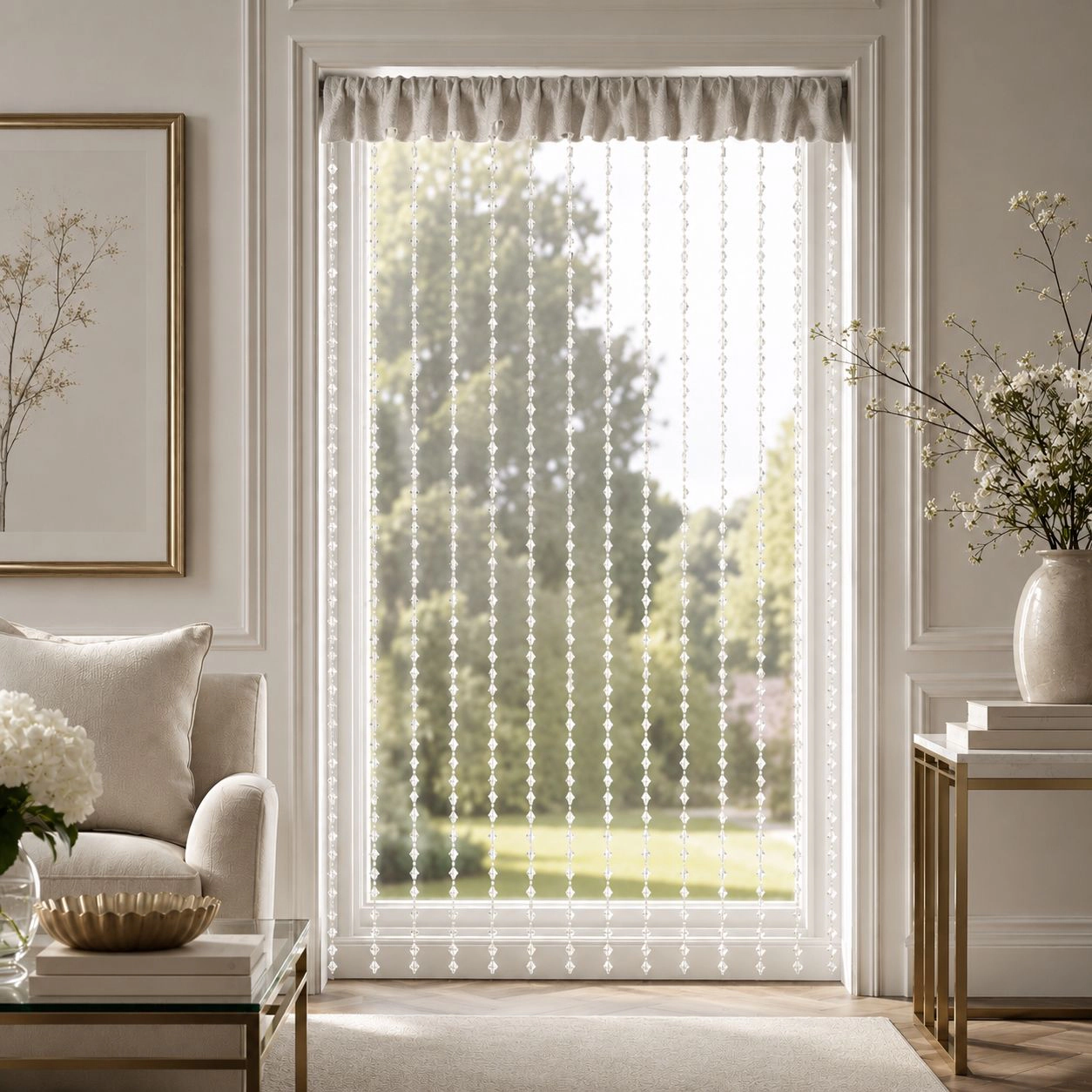 Kate Aurora Luxurious Jaeger Rod Pocket Acrylic Beaded Single Window Curtain Panel