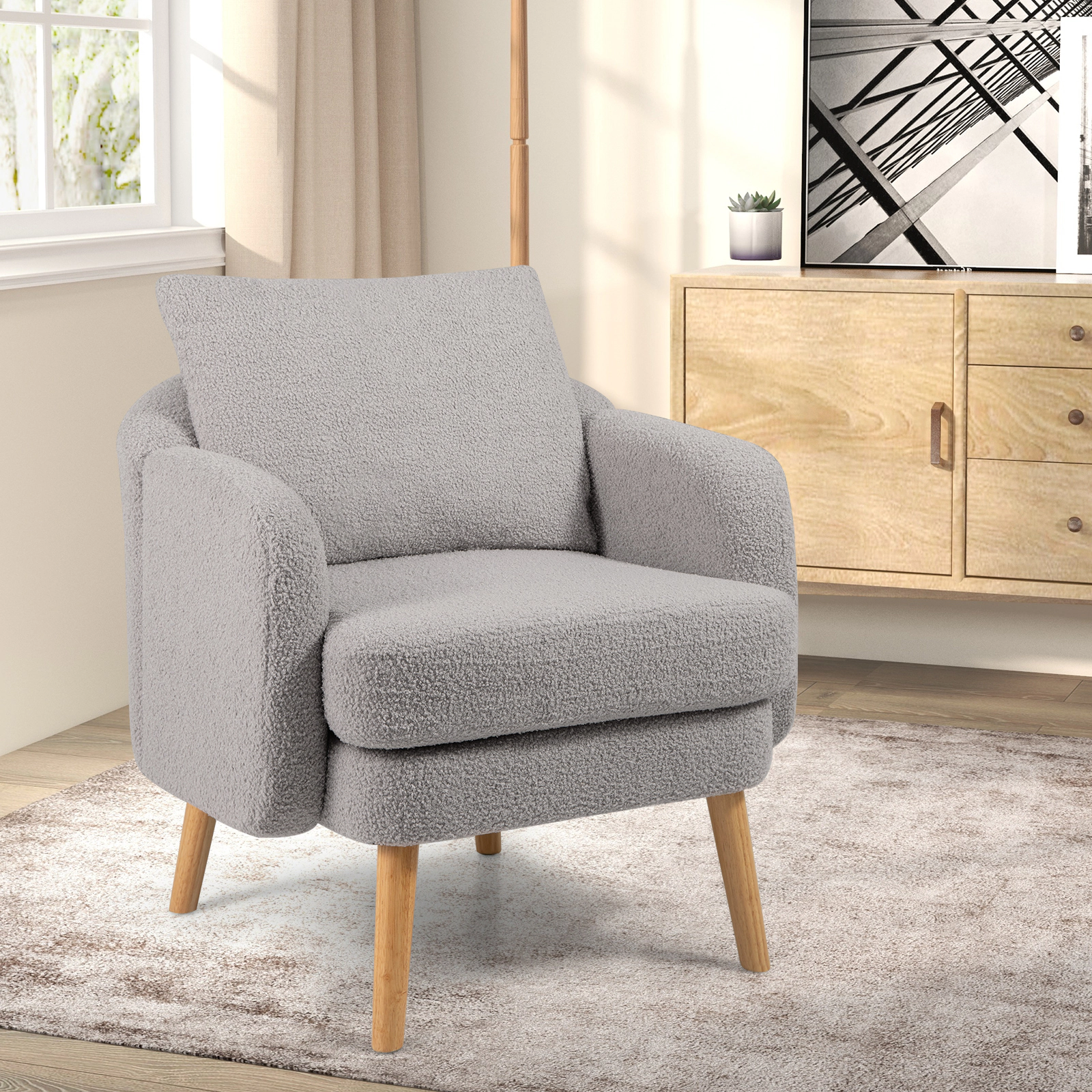 LJG Sherpa Accent Chair Modern Living Room Chair with Seat