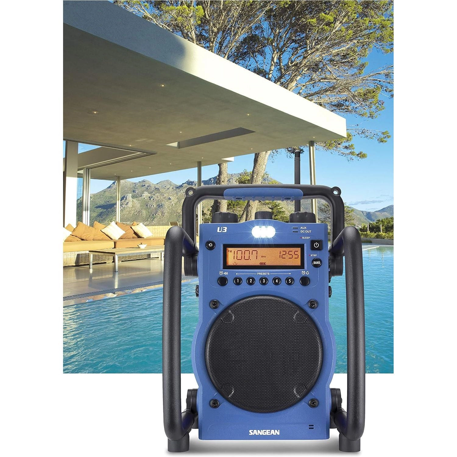 SANGEAN U3 Ultra-Rugged AM/FM Radio, Water-Resistant Digital Tuning - Blue/Black