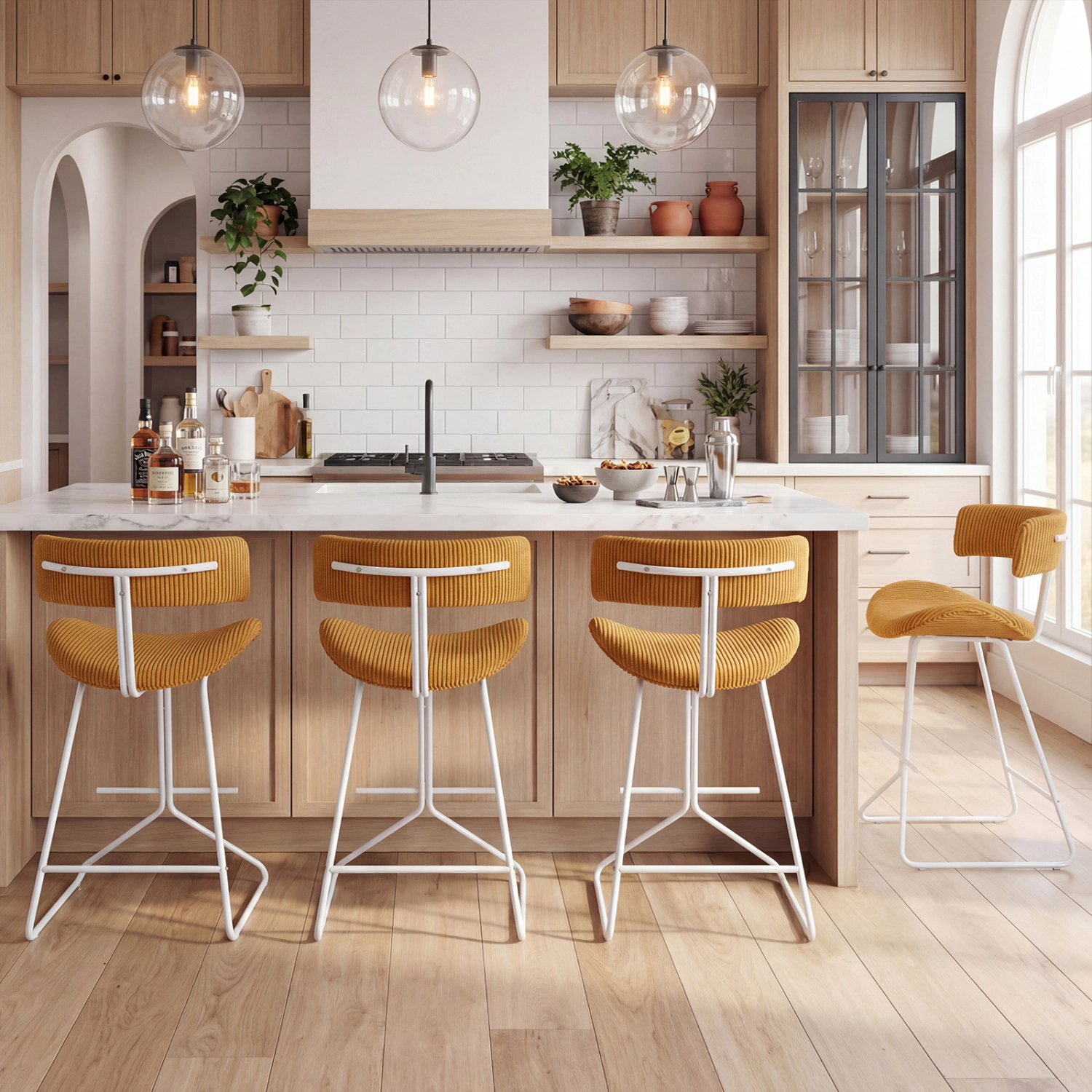 LJG Set of 2 Counter Height Stools 25 Inch Armless Barstools with Padded Seat and Footrest
