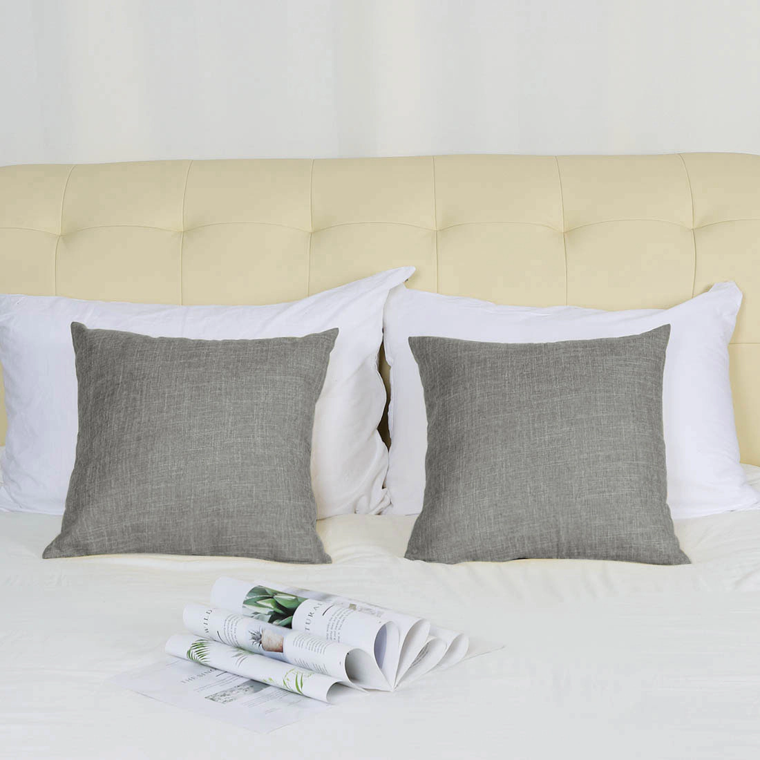 REGALWOVEN 2pcs Linen Throw Pillow Covers, Square Decorative 18"x18"