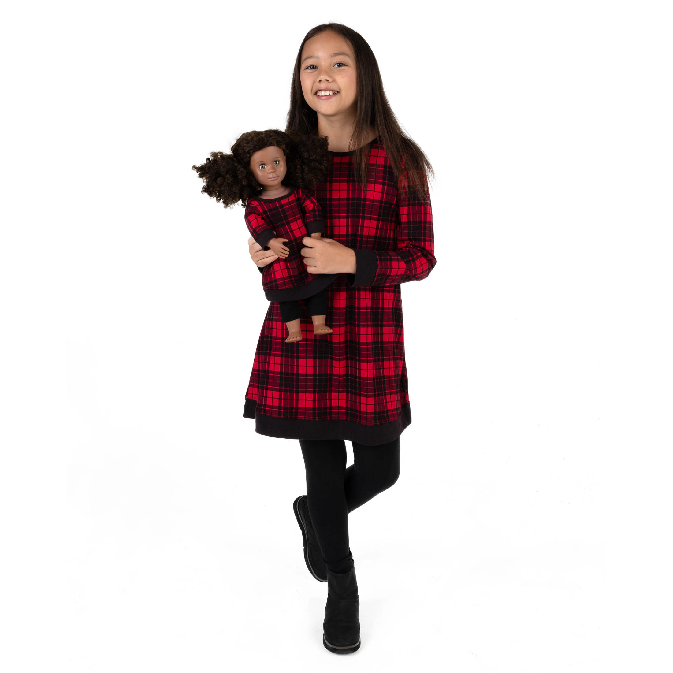 Leveret Girl & Matching Doll Set - Cotton Buffalo Plaid Dress