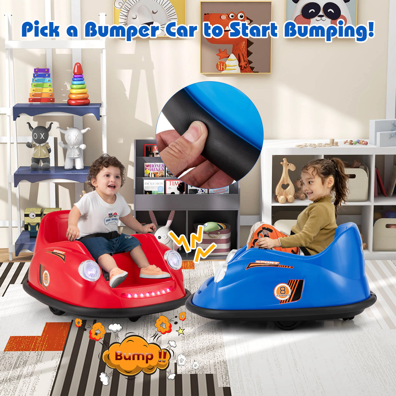 Costway Ride on Bumper Car for Kids with Remote Control 362 Degree Spin LED Light Navy