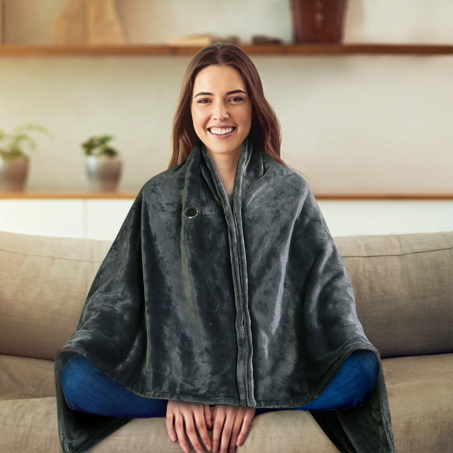 GBruno USB Heated Flannel Blanket Shawl With Zipper