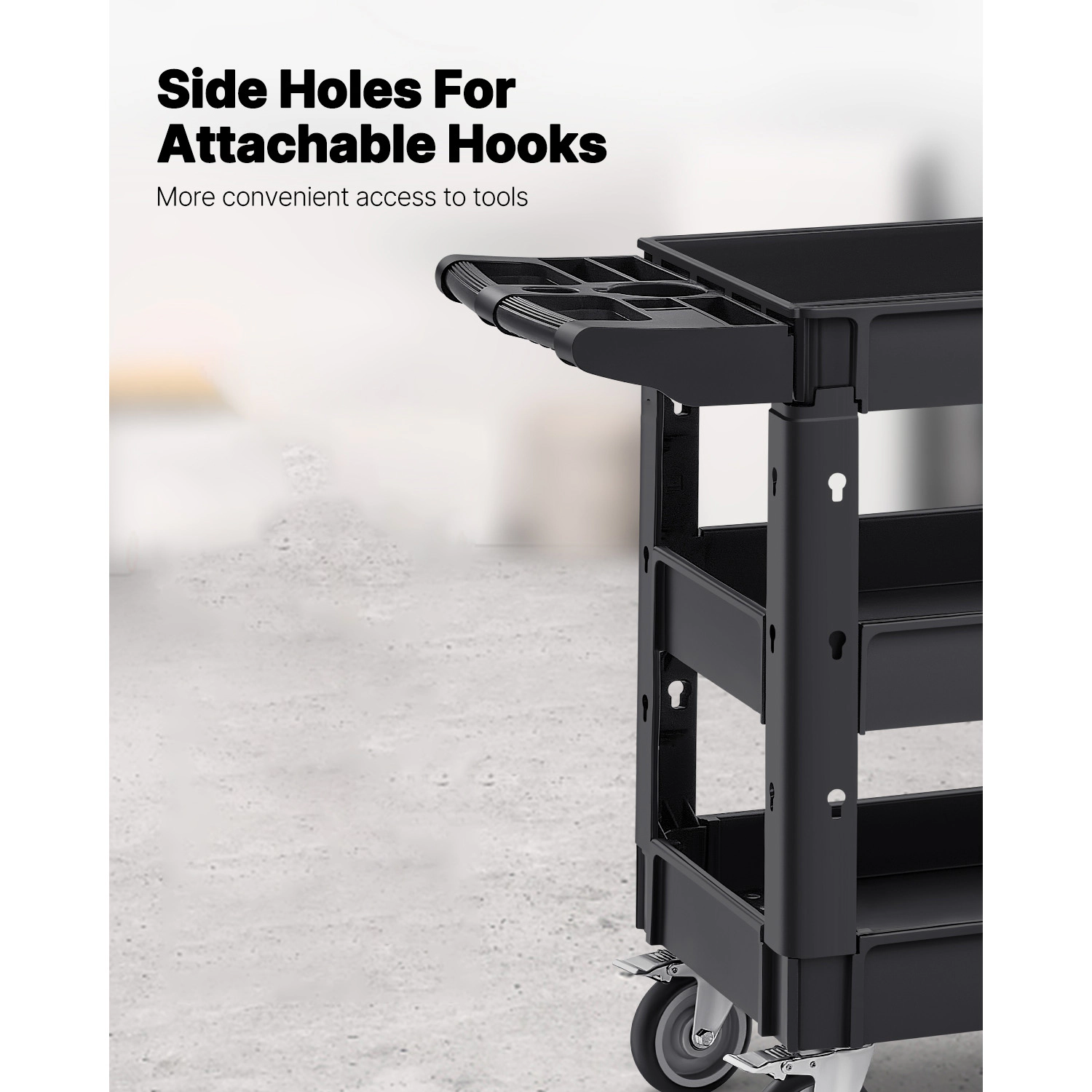 HONGGE Utility Cart Service Cart Heavy Duty Plastic Utility Cart with 360° Swivel Wheels with for
