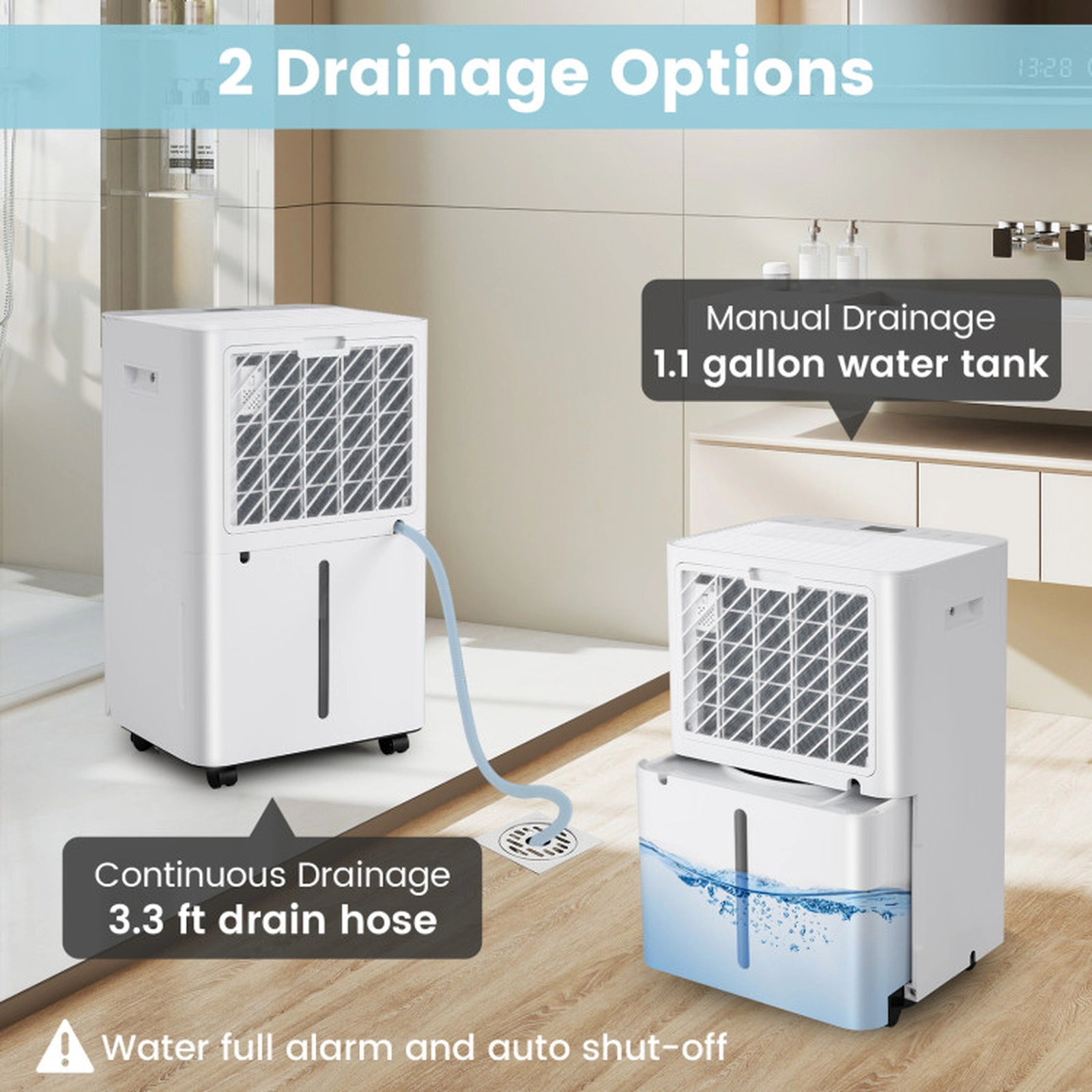 SUGIFT 54-Pint 4500-sq ft Dehumidifier with Auto Defrost Memory Restart 1.1-gal Tank and Drain Hose