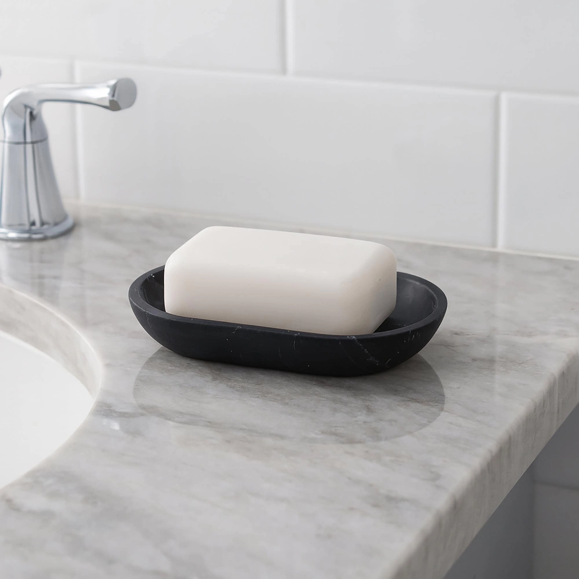 Evideco French Home Goods Marble-Effect Polyresin Soap Dish - Polished Rectangular Countertop