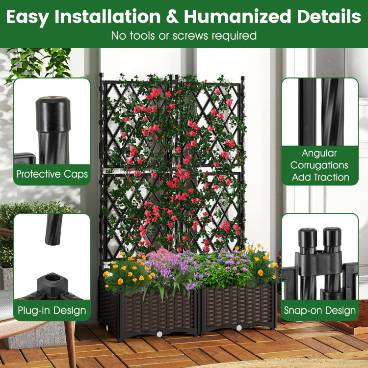 Hivvago Raised Garden Bed with Lattice Trellis  Drainage Self-Watering Elevated Vertical Planter Boxes