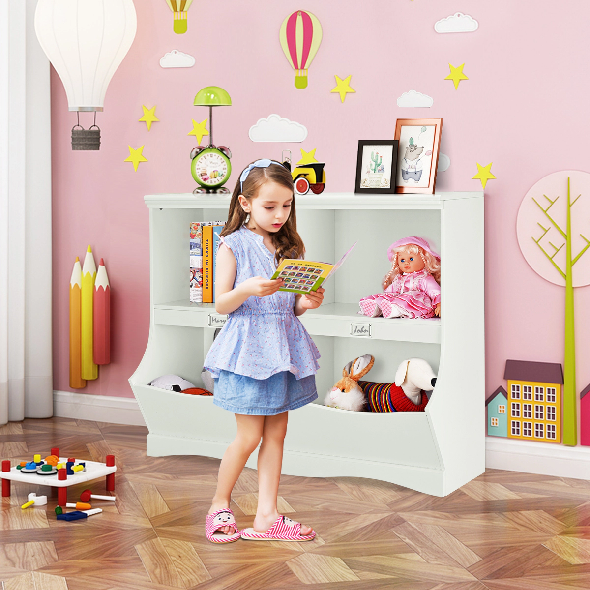Costway Kids Storage Unit Bookshelf Bookcase Toy Organizer Bookshelf Bookcase White