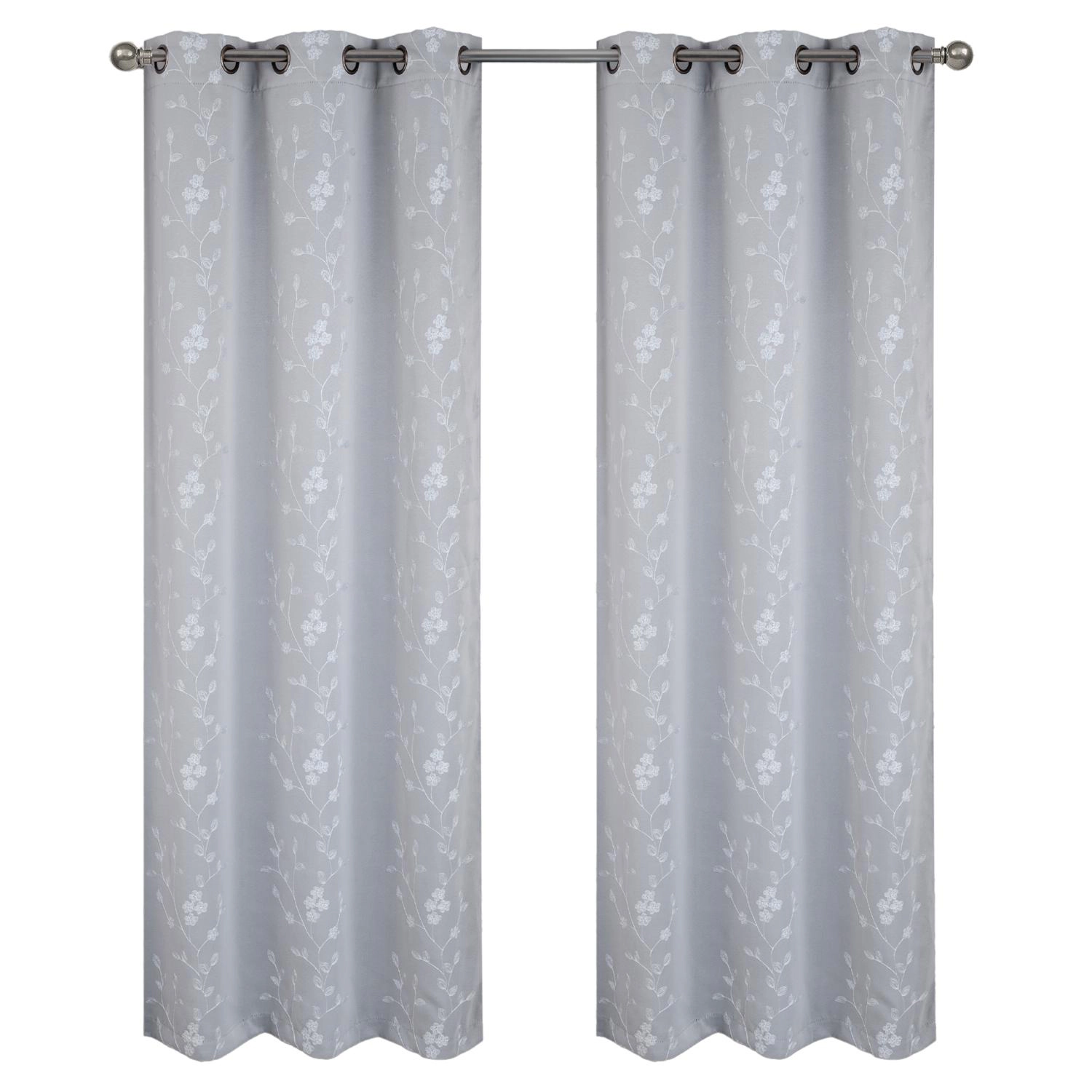 RT Designer Collection Lilian Embroidered Blackout Luxurious Decorative Grommet Curtain Panel 54" x 84" Silver