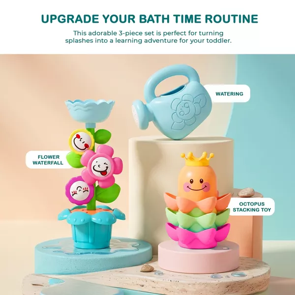Sperric 3 Pieces Bath Toys for Toddlers, Flower Waterfalls Waterwheel Bathtub Toys with Suction Cup for Toddlers 1-3