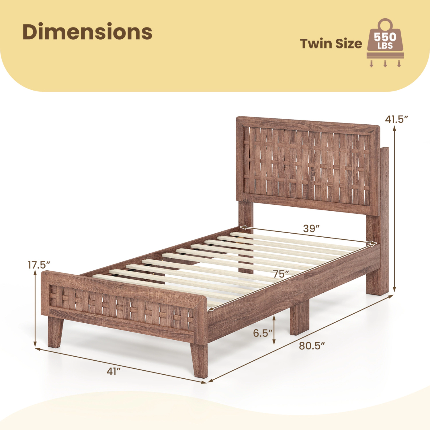 LJG Bed Frame Mid Century with Woven Accent Headboard